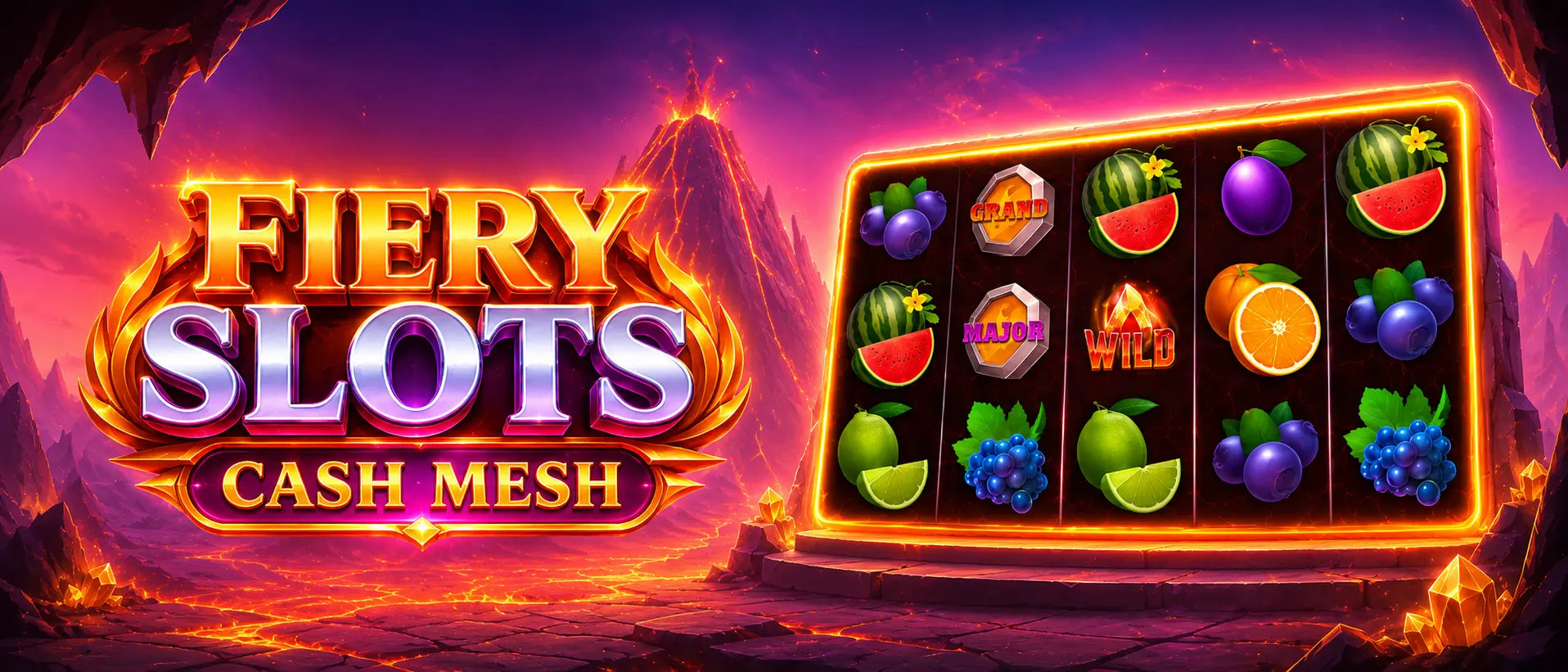 Fiery Slots Cash Mesh em tela de jogo com rolos e símbolos